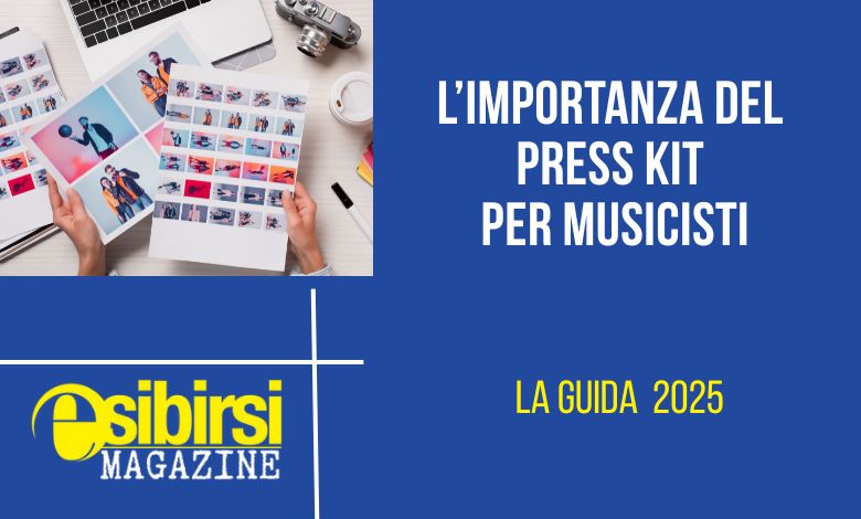 Press kit di un musicista con biografia, foto e link social