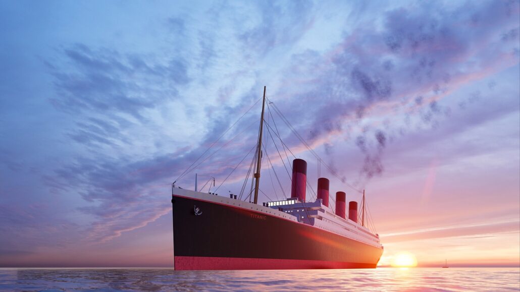 titanic, sunset, ocean